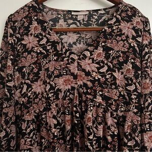 Knox Rose Floral Black & Brown Womens A-line Mini Dress Medium Lightweight Flowy